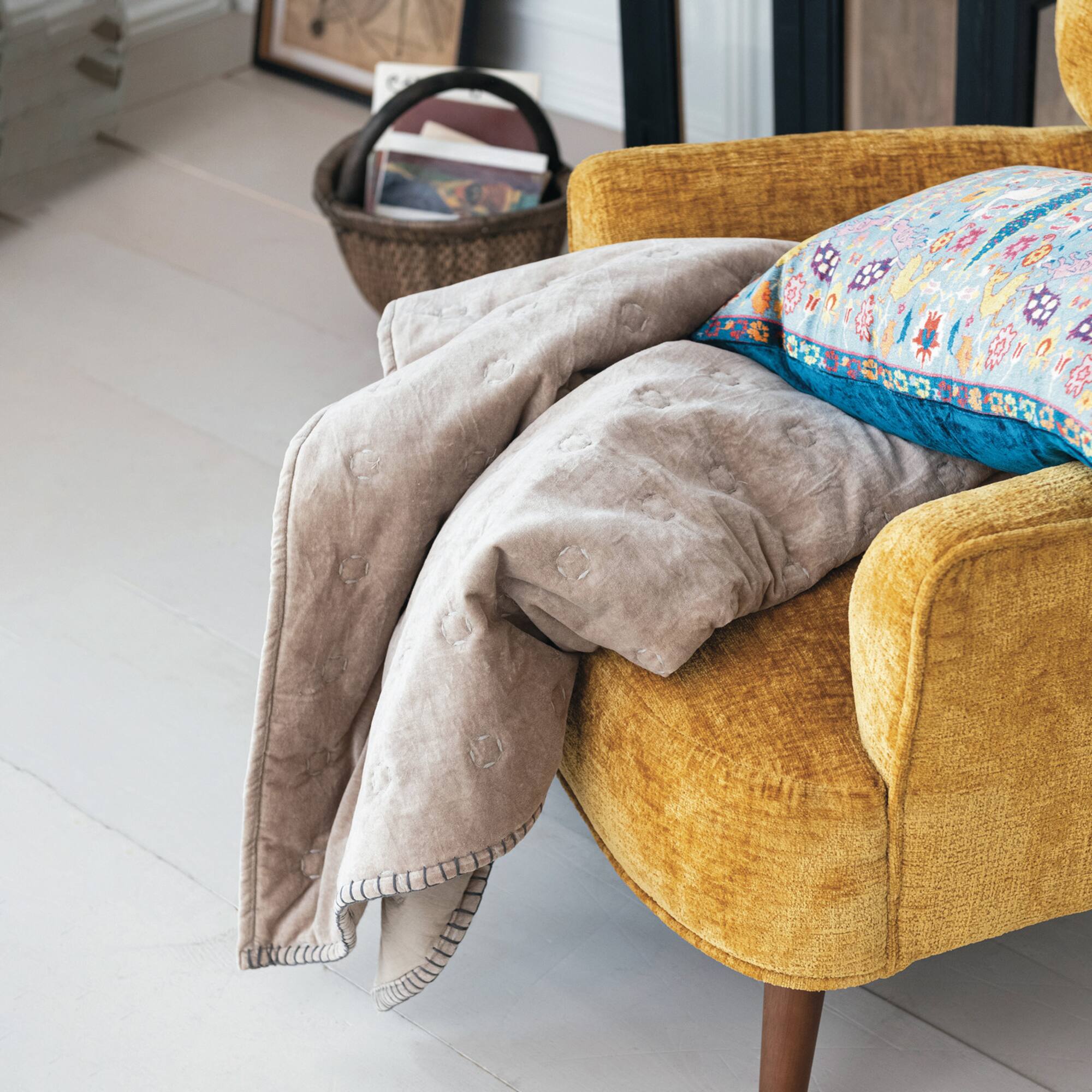 Hello Honey® Taupe Cotton Velvet Quilted Throw
